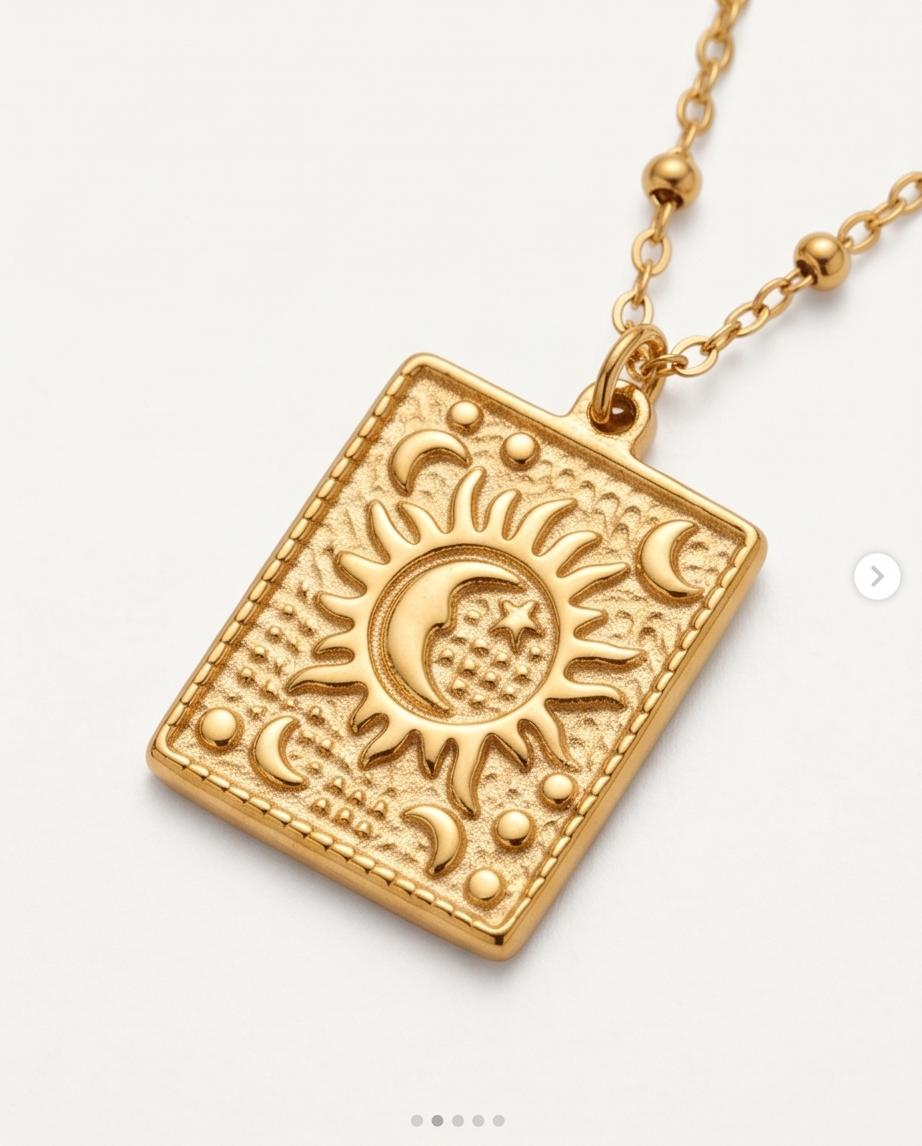 Satellitenkette mit rechteckigem Anhänger Sonne & Mond