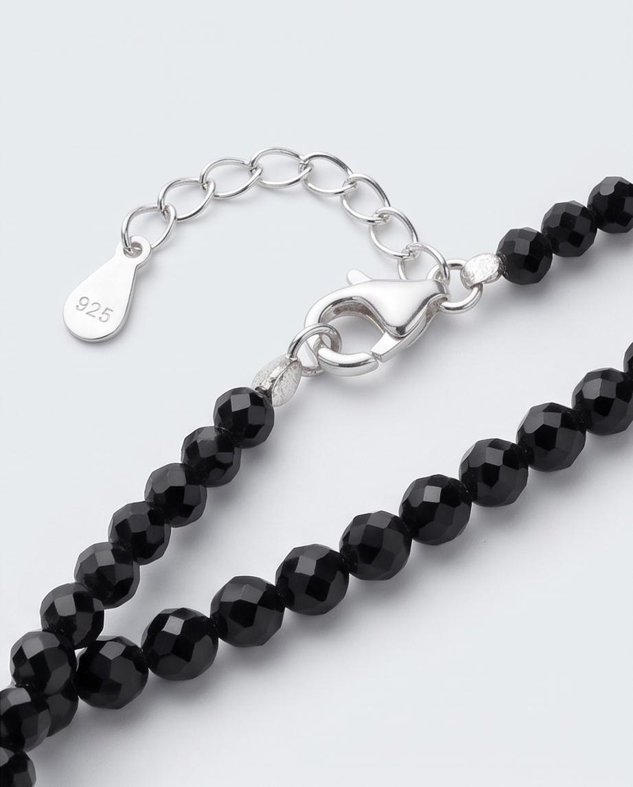 Schwarzer Turmalin Edelstein Armband mit 925 Silberverschluss facettiert