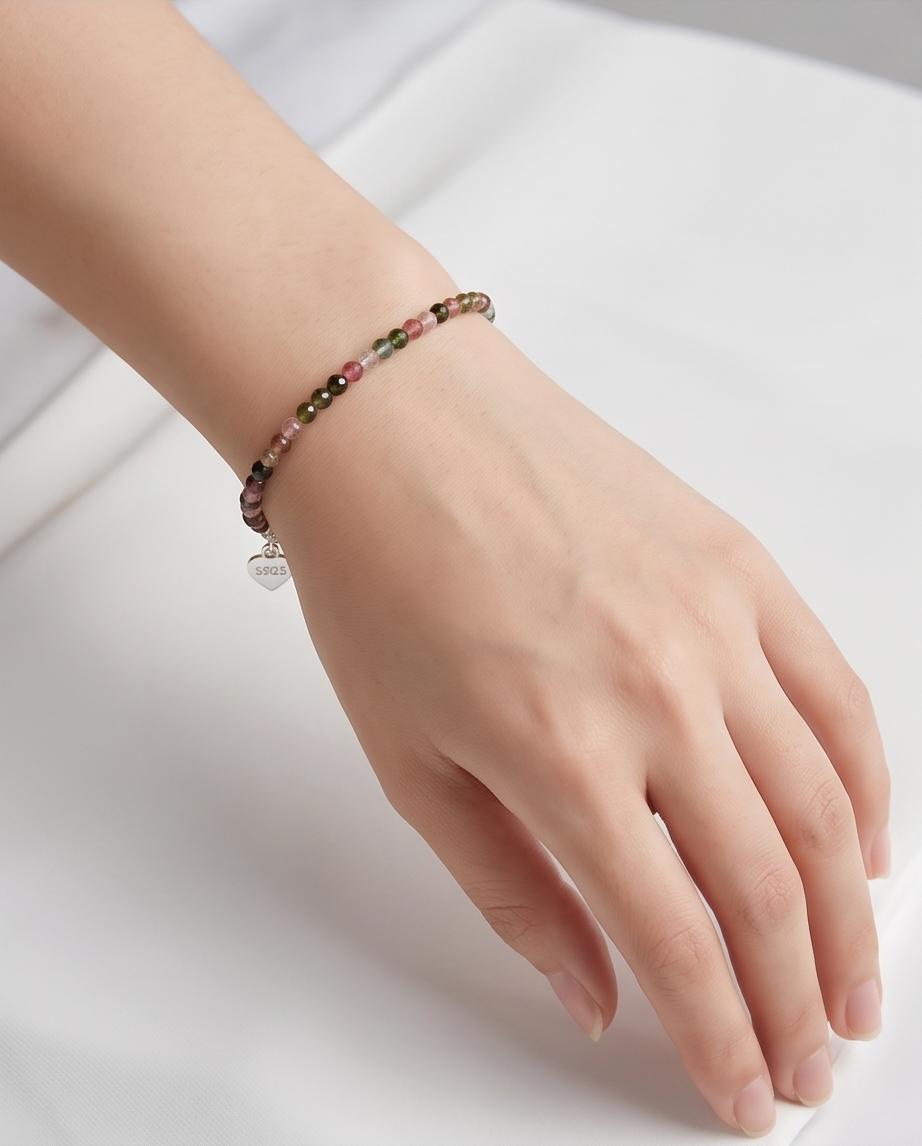 Bunter Turmalin Edelstein Armband facettiert mit 925 Silberverschluss