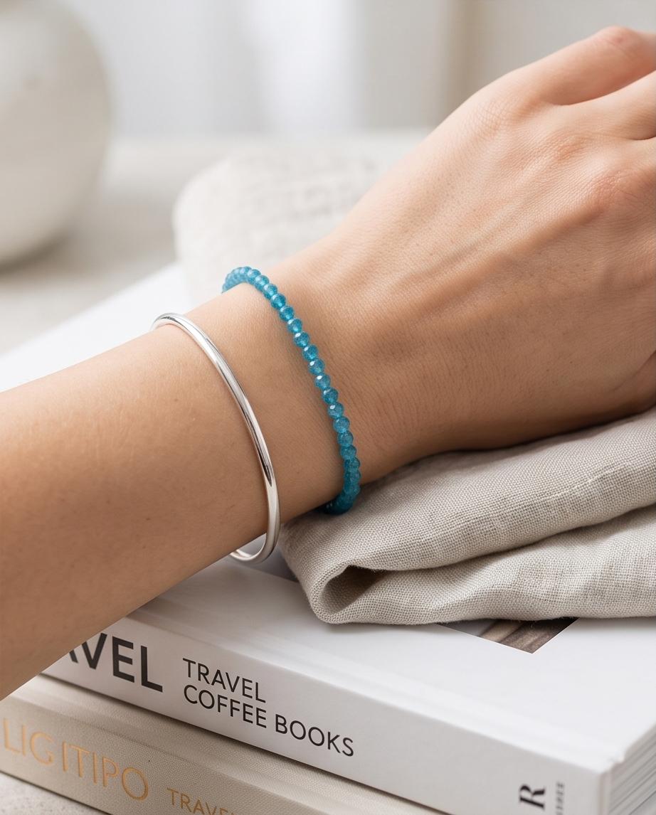 Apatit Edelstein Armband facettiert mit 925 Silberverschluss