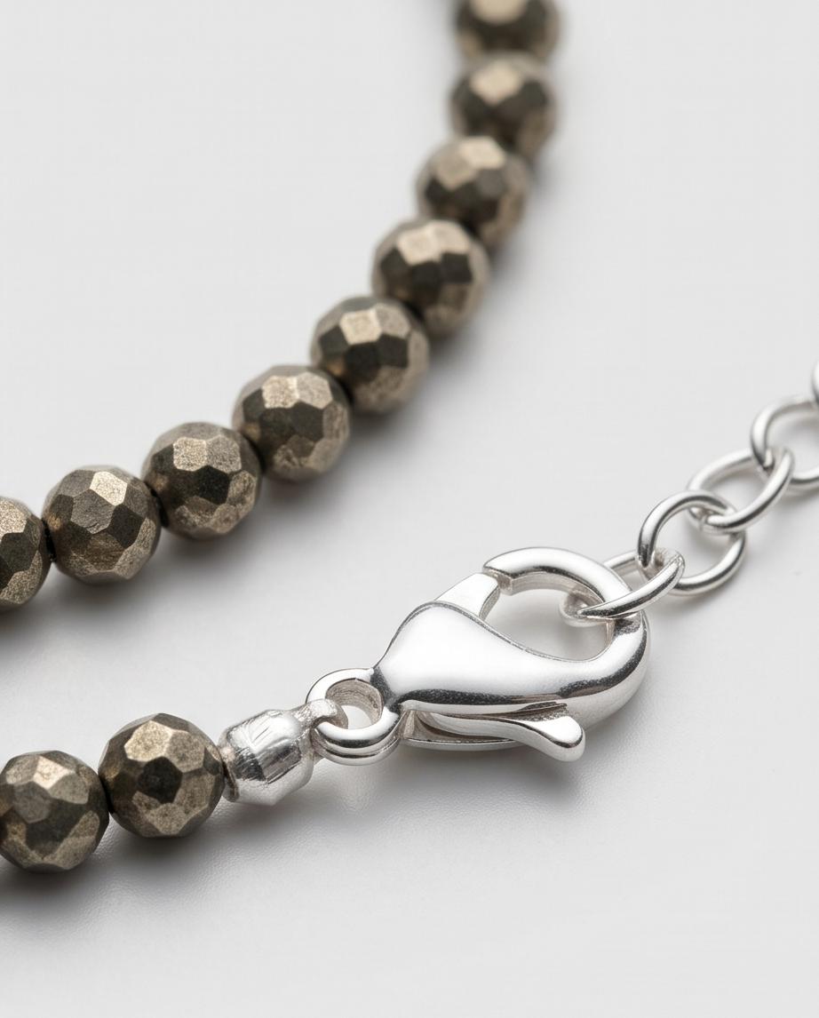 Pyrit Edelstein Armband facettiert mit 925 Silberverschluss