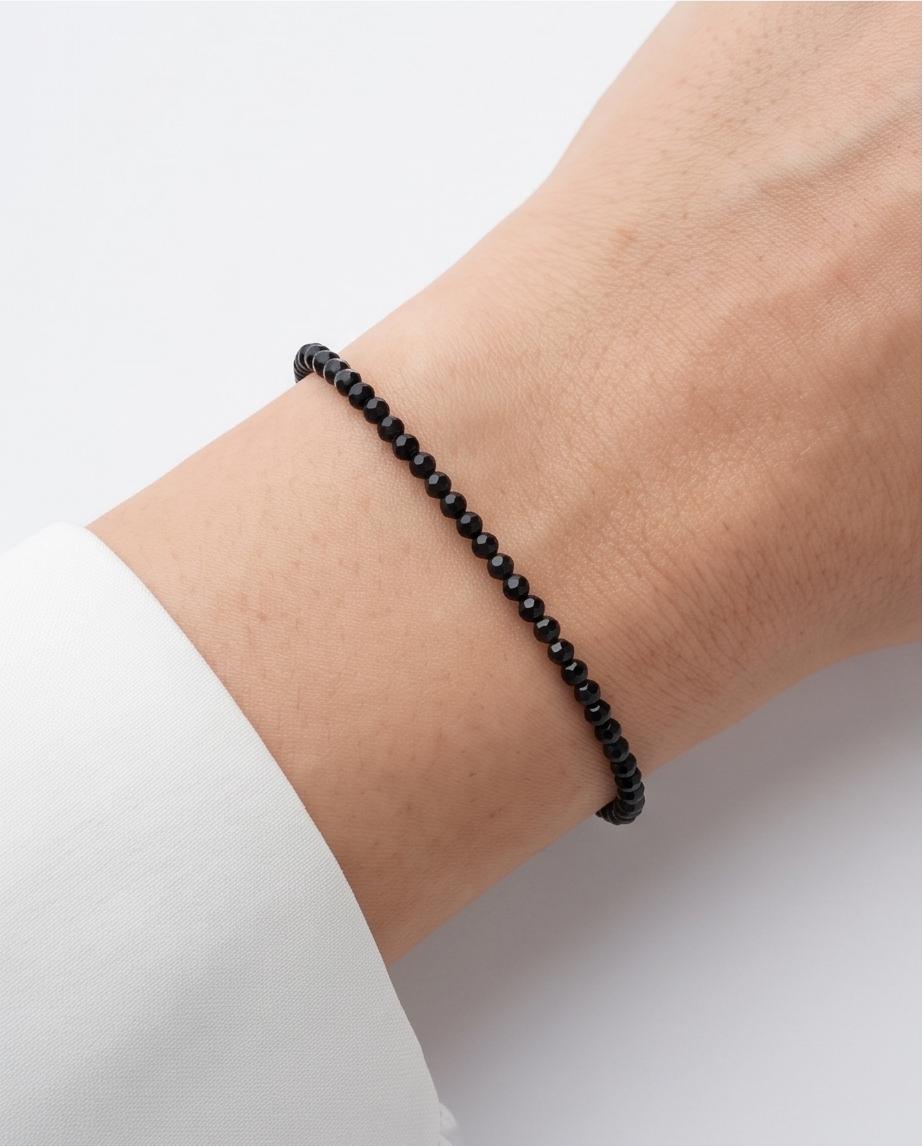 Schwarzer Turmalin Edelstein Armband mit 925 Silberverschluss facettiert
