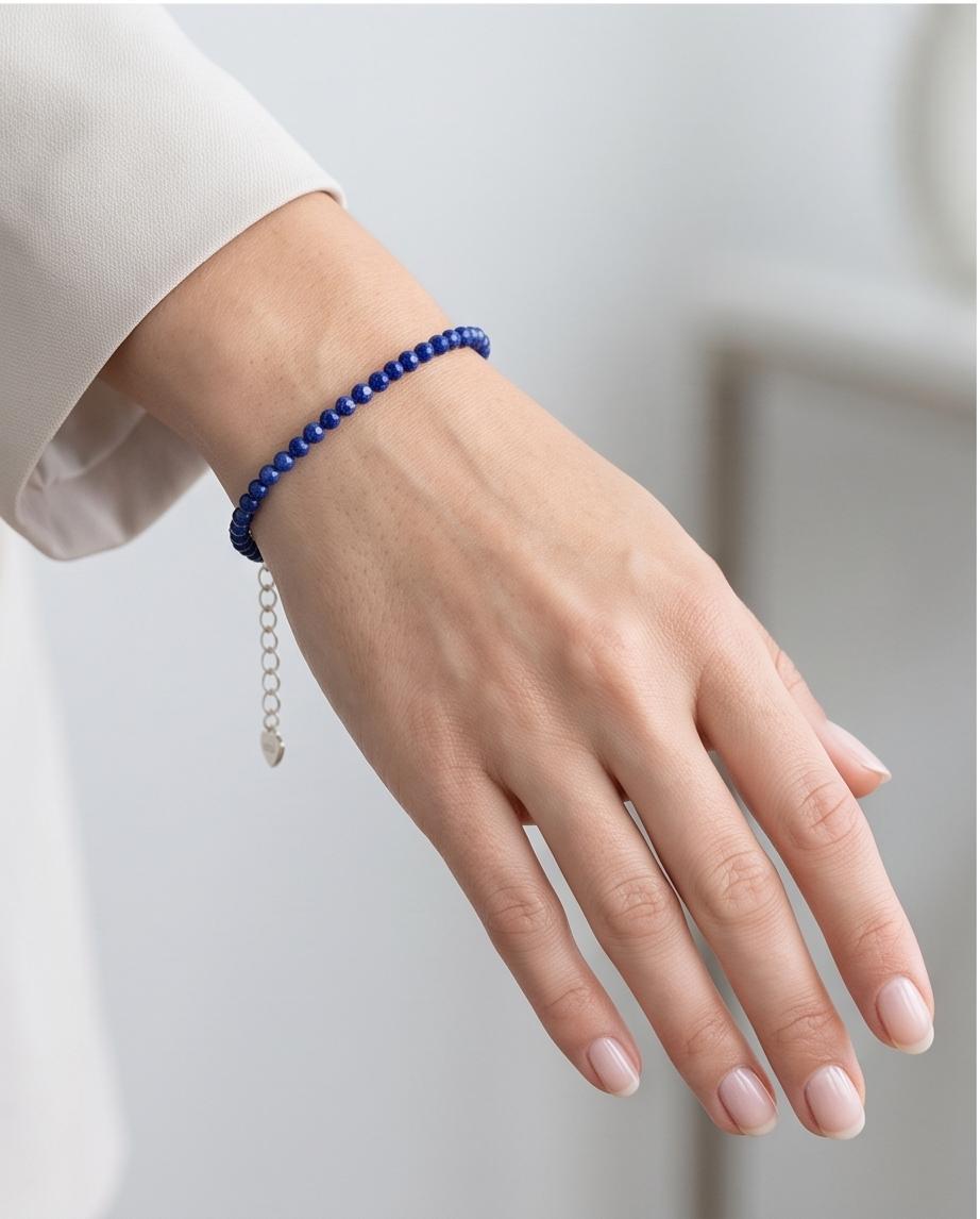Lapis Lazuli Edelstein Armband mit 925 Silberverschluss facettiert