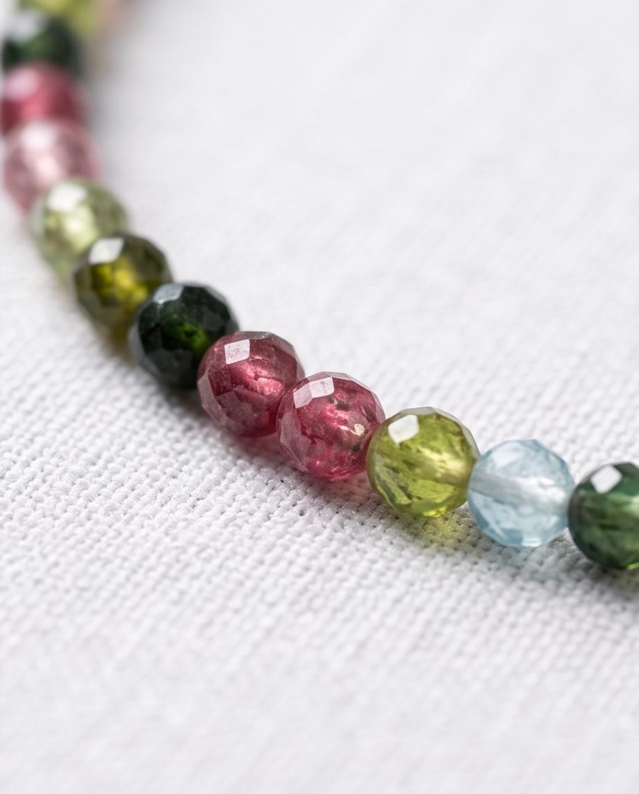 Bunter Turmalin Edelstein Armband facettiert mit 925 Silberverschluss
