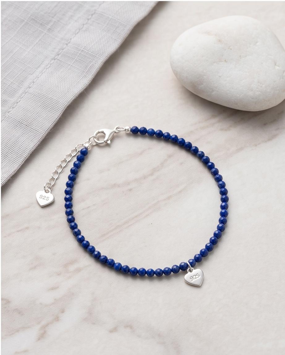 Lapis Lazuli Edelstein Armband mit 925 Silberverschluss facettiert