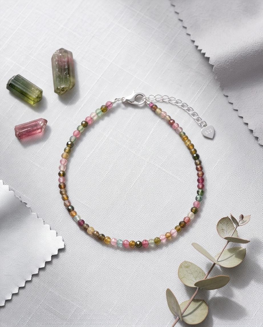 Bunter Turmalin Edelstein Armband facettiert mit 925 Silberverschluss