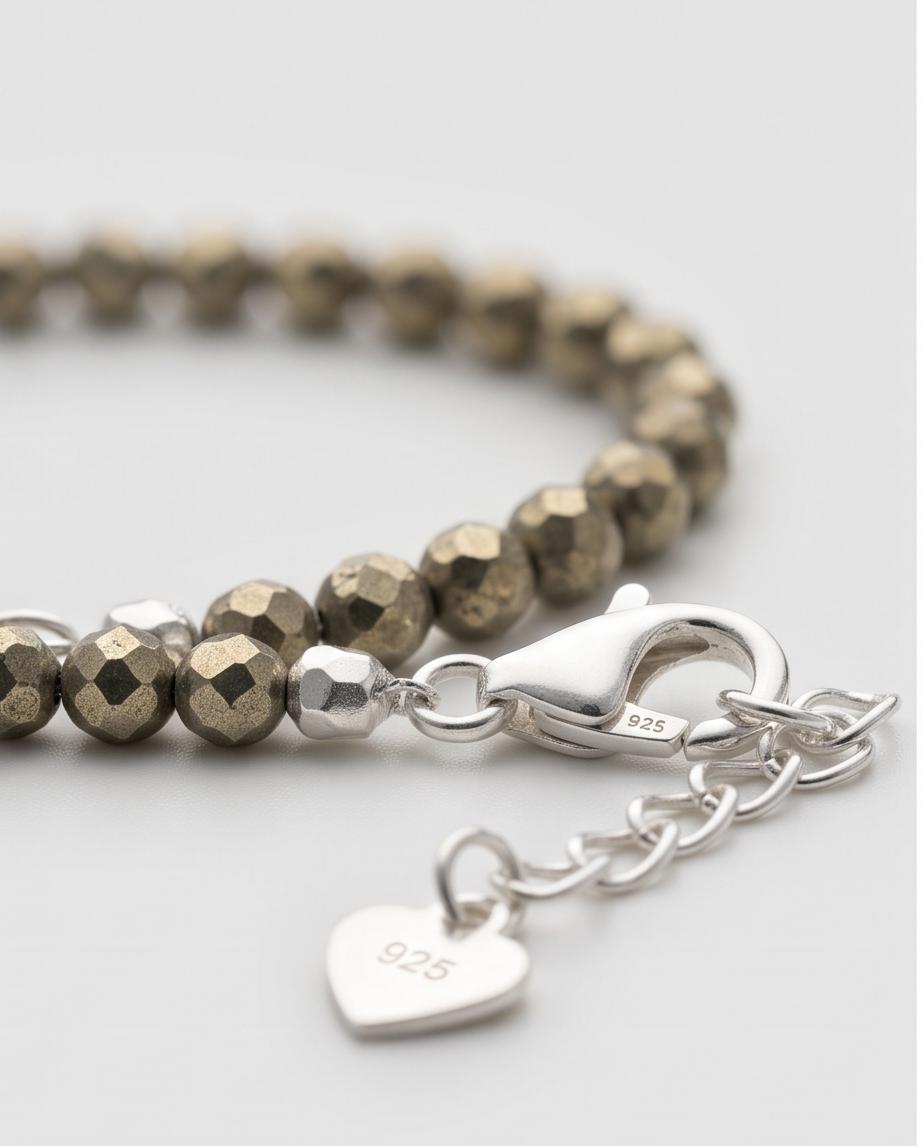 Pyrit Edelstein Armband facettiert mit 925 Silberverschluss
