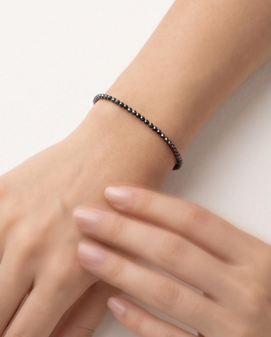 Schwarzer Turmalin Edelstein Armband mit 925 Silberverschluss facettiert