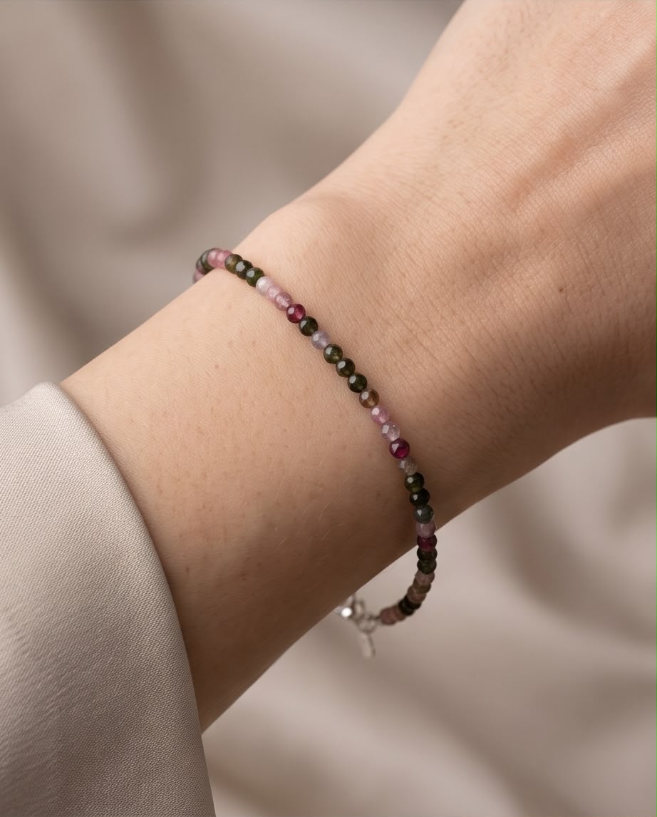 Bunter Turmalin Edelstein Armband facettiert mit 925 Silberverschluss