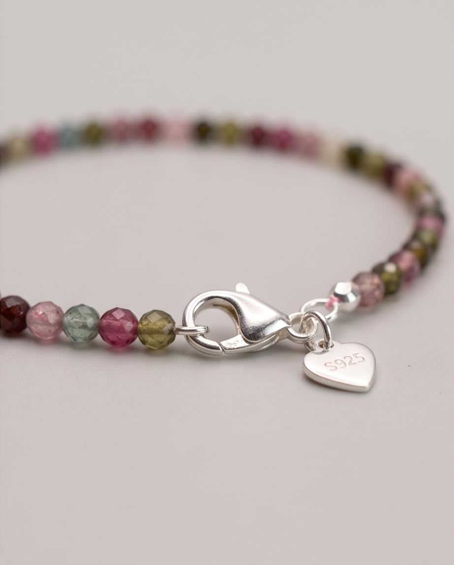 Bunter Turmalin Edelstein Armband facettiert mit 925 Silberverschluss