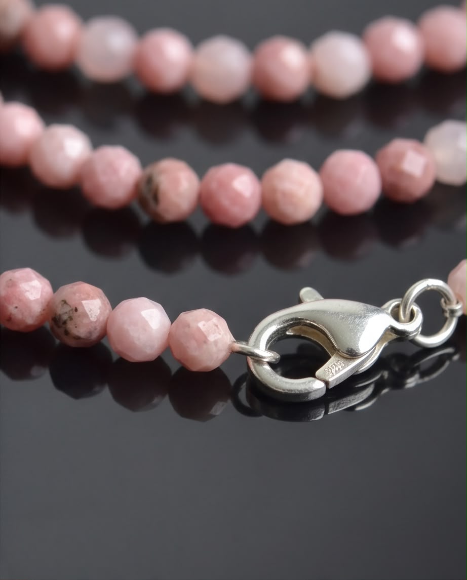 Rhodonit Edelstein Kette facettiert mit 925 Silberverschluss
