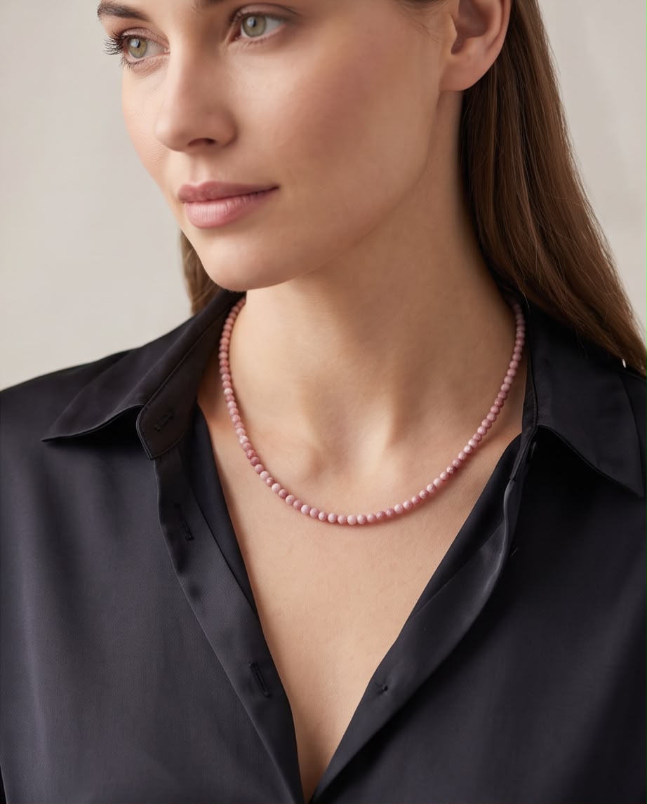 Rhodonit Edelstein Kette facettiert mit 925 Silberverschluss