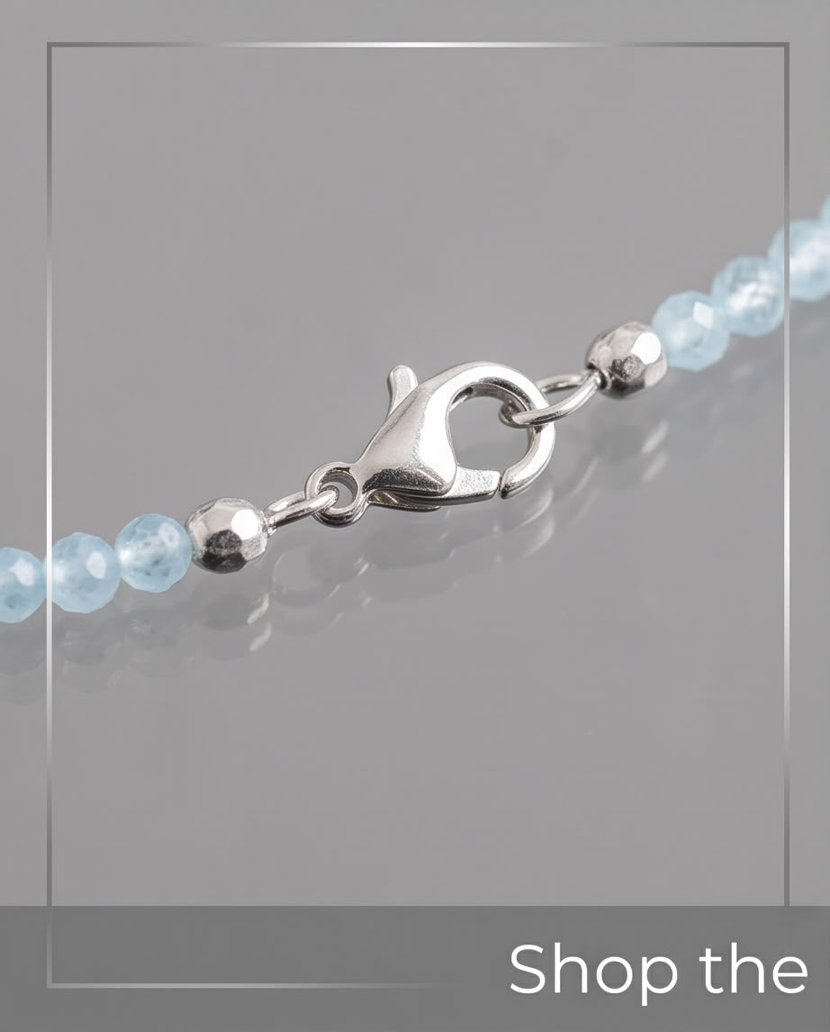 Aquamarin Edelstein Kette mit 925 Silberverschluss