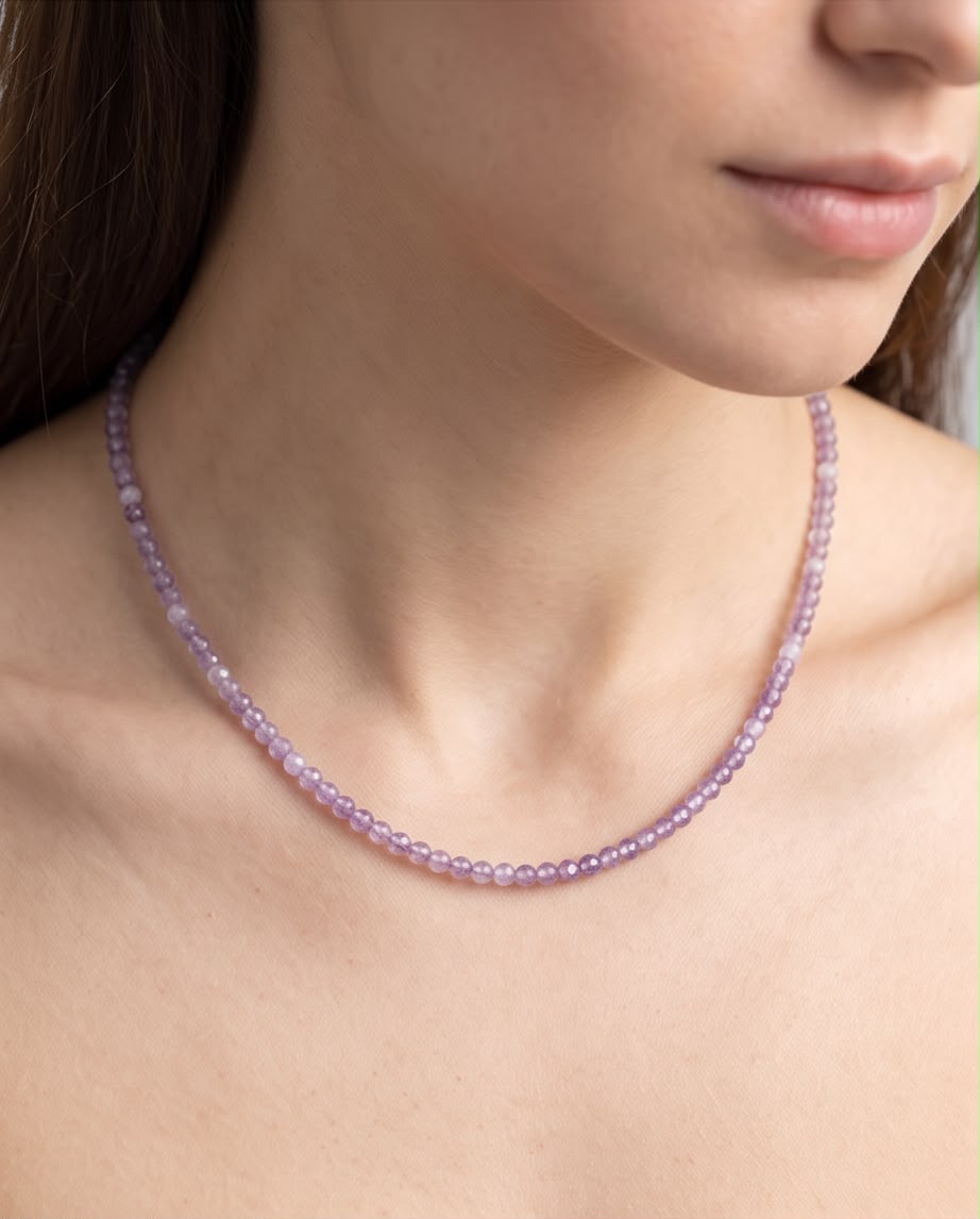 Lavendel Amethyst Edelstein Kette facettiert mit 925 Silberverschluss