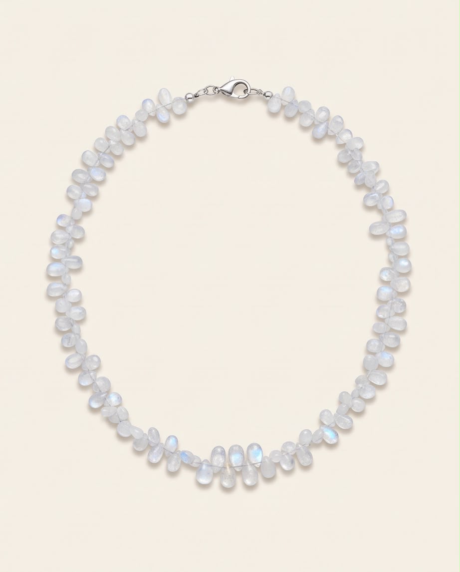 Mondstein Edelstein Kette (blaue Adulareszenz) mit 925 Silberverschluss