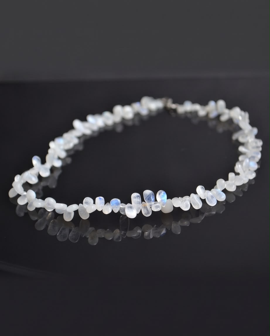 Mondstein Edelstein Kette (blaue Adulareszenz) mit 925 Silberverschluss
