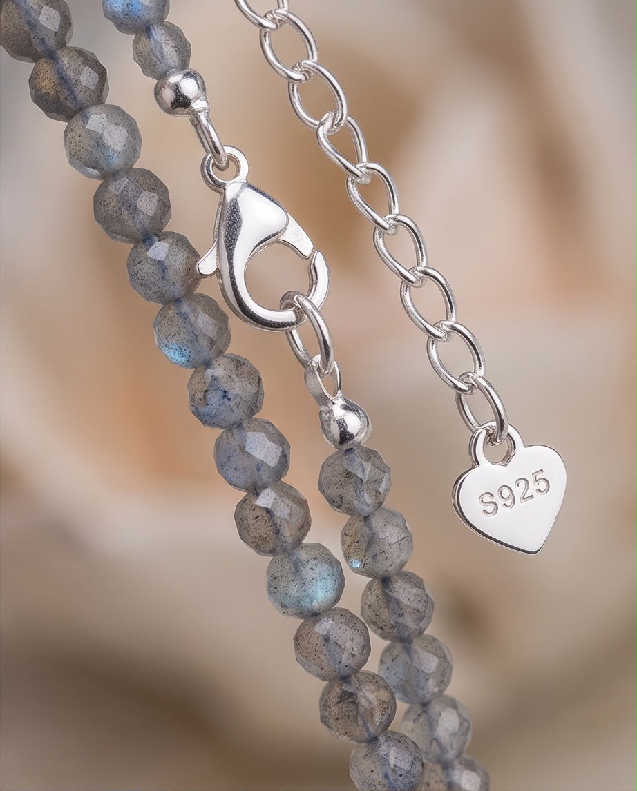 Labradorit Edelstein Armband mit 925 Silberverschluss facettiert