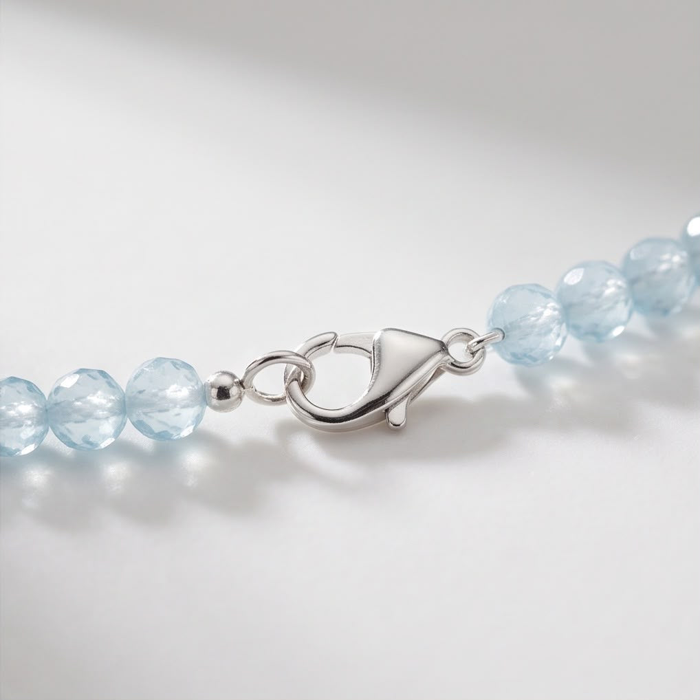 Aquamarin Edelstein Kette mit 925 Silberverschluss