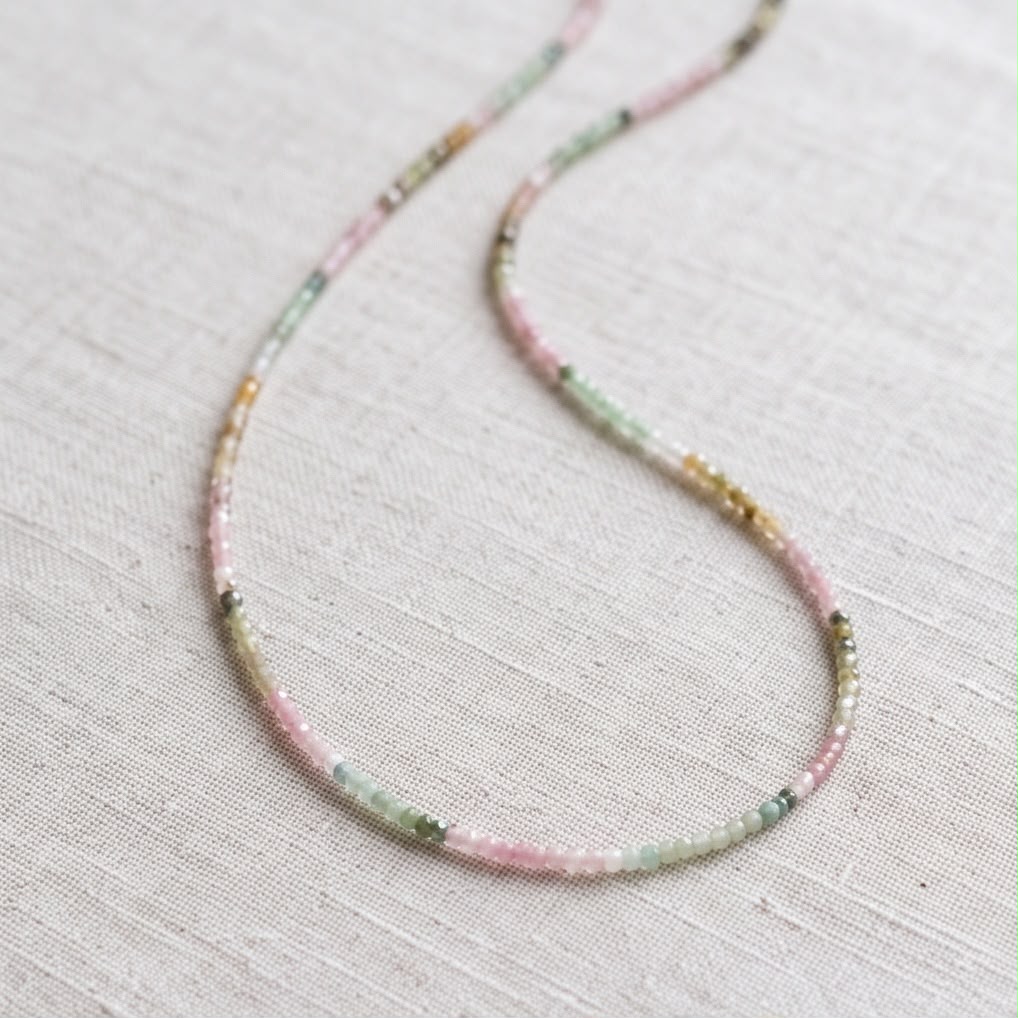 Bunter Turmalin Edelstein Kette (hell) mit 925 Silberverschluss