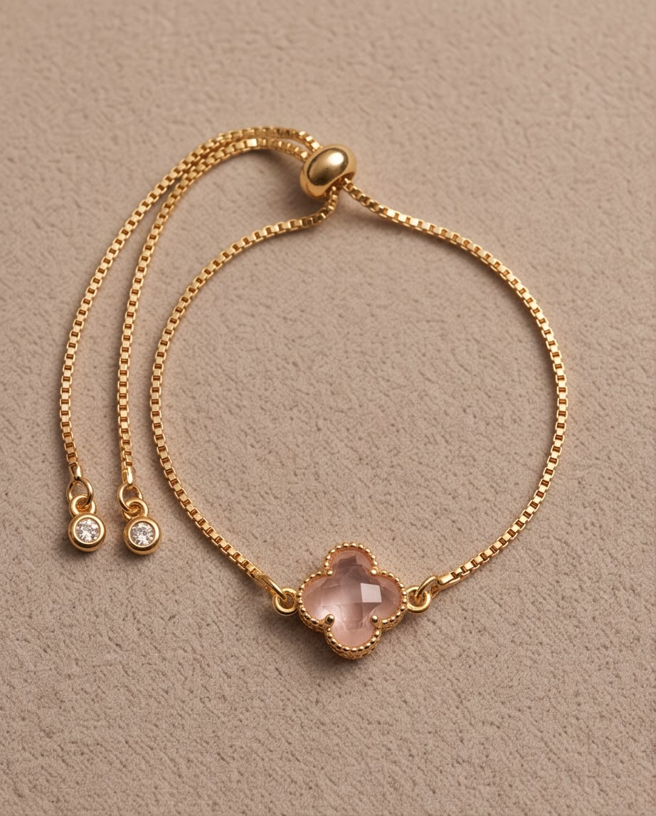 Kleeblatt Armband mit facettiertem Glas