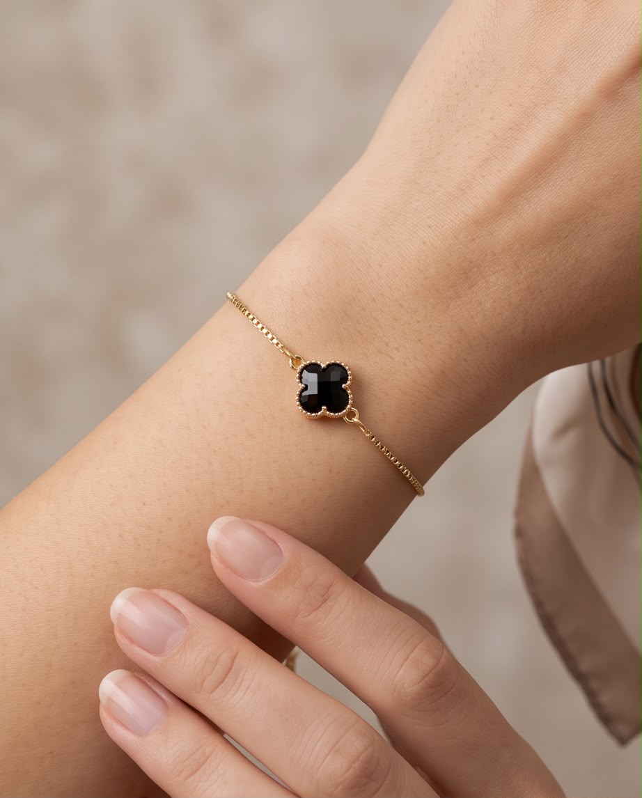 Kleeblatt Armband mit facettiertem Glas