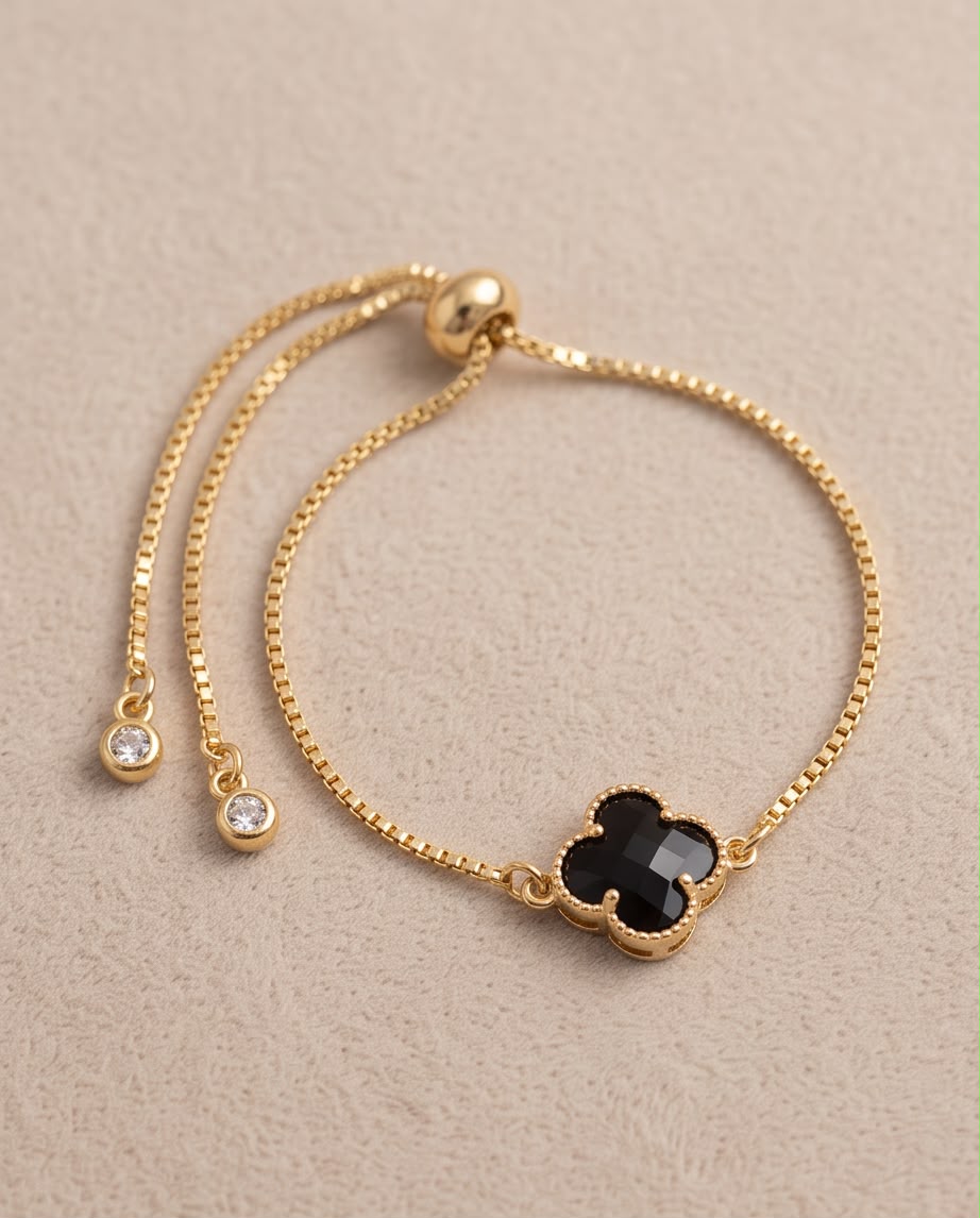 Kleeblatt Armband mit facettiertem Glas