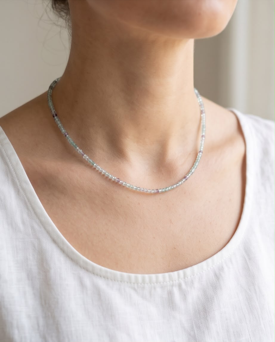 Fluorit Edelstein Kette mit 925 Silberverschluss