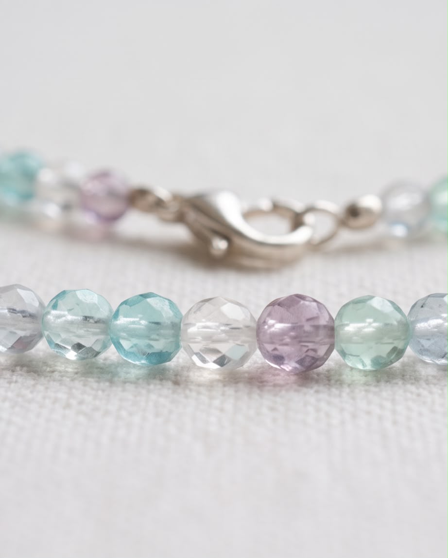 Fluorit Edelstein Kette mit 925 Silberverschluss