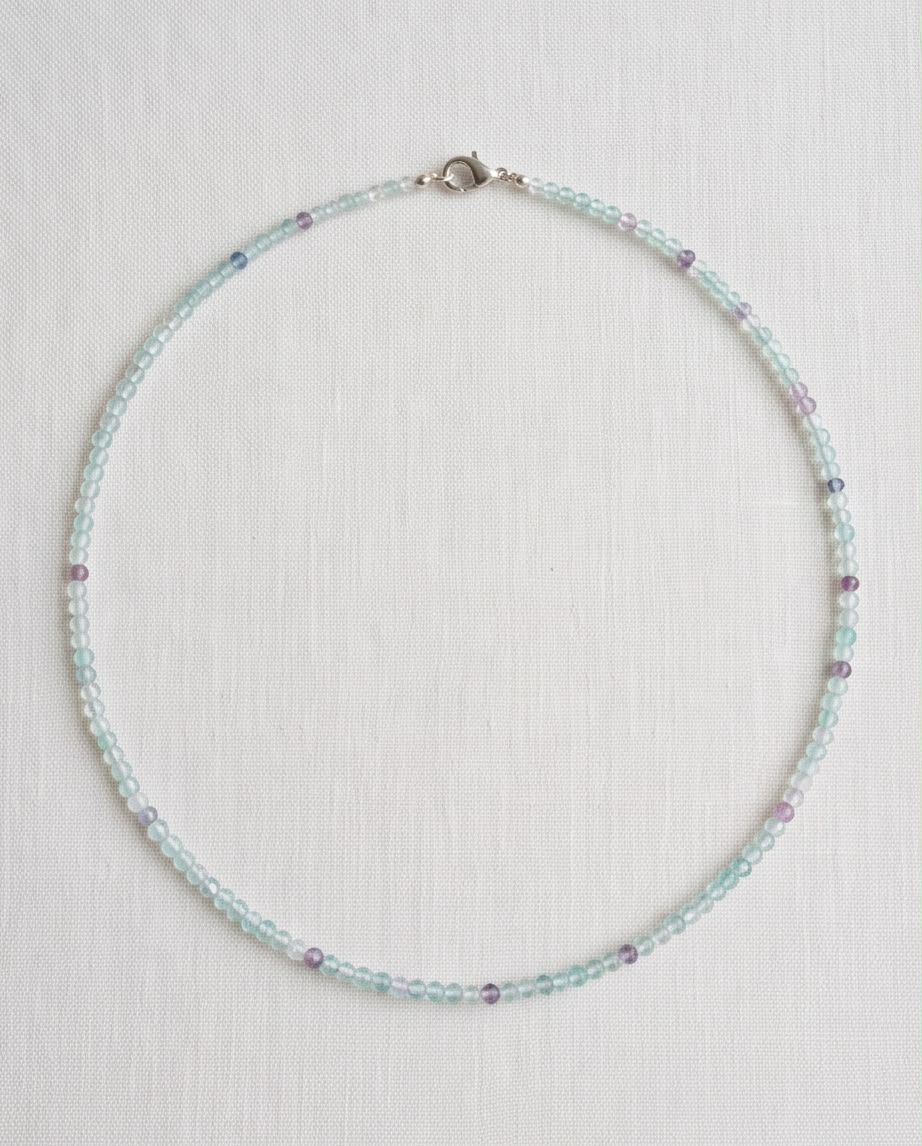 Fluorit Edelstein Kette mit 925 Silberverschluss