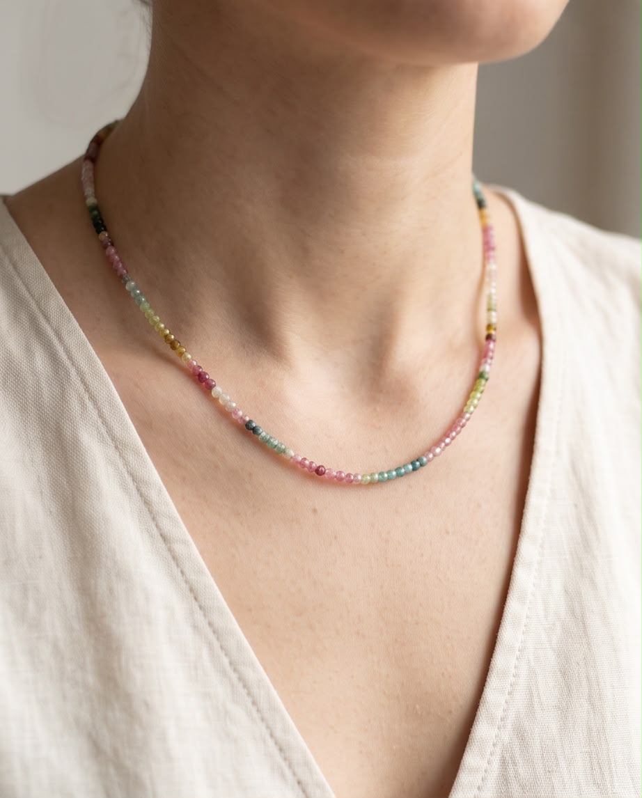 Bunter Turmalin Edelstein Kette (hell) mit 925 Silberverschluss