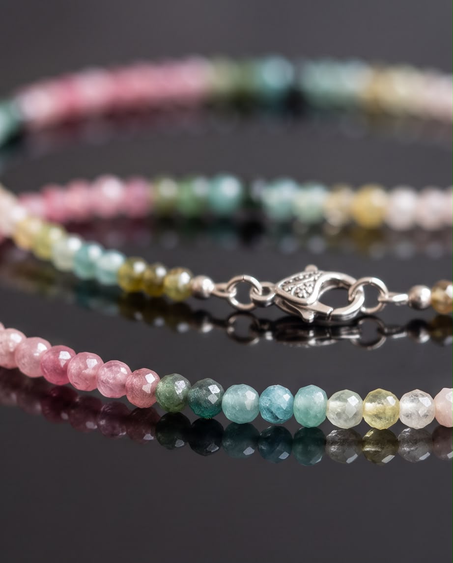 Bunter Turmalin Edelstein Kette (hell) mit 925 Silberverschluss