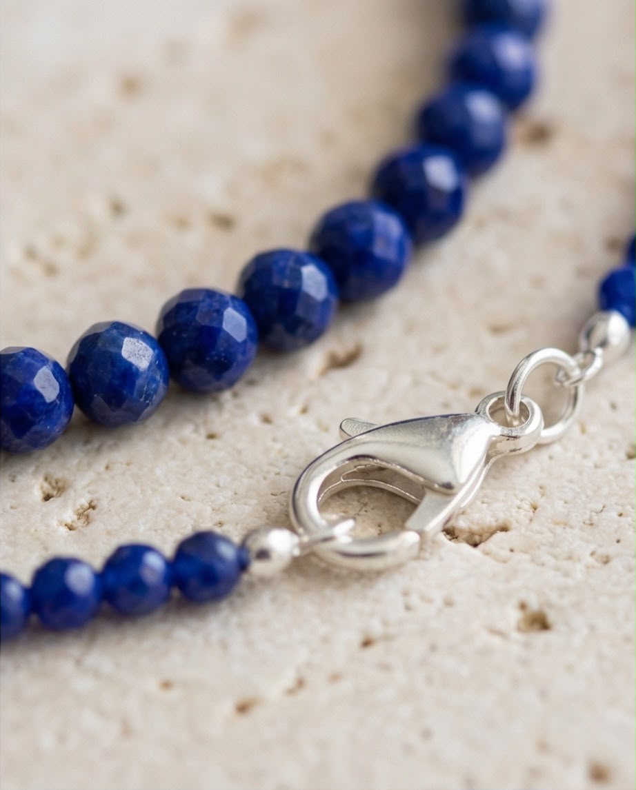 Lapis Lazuli Edelstein Armband mit 925 Silberverschluss facettiert