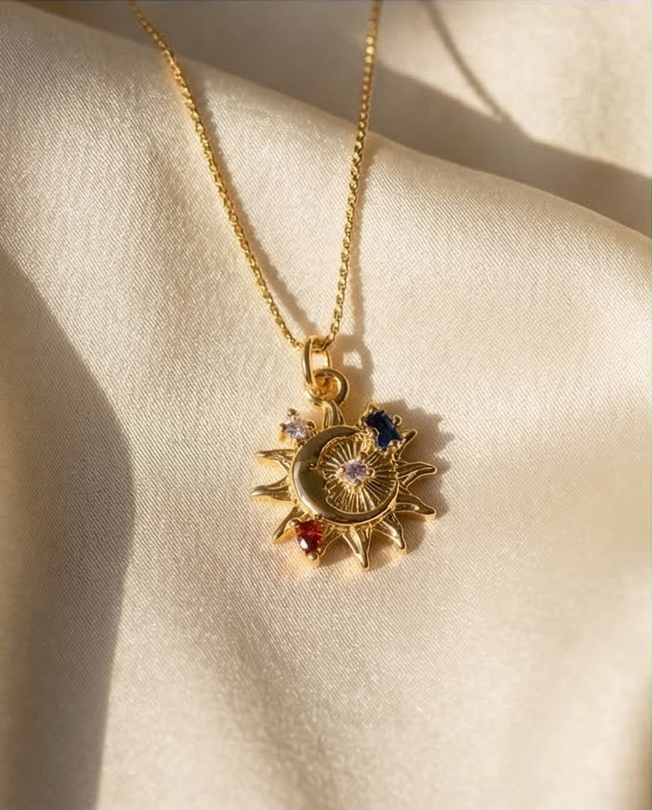 Kette mit Sonne / Mond Anhänger Cubic Zirkonia