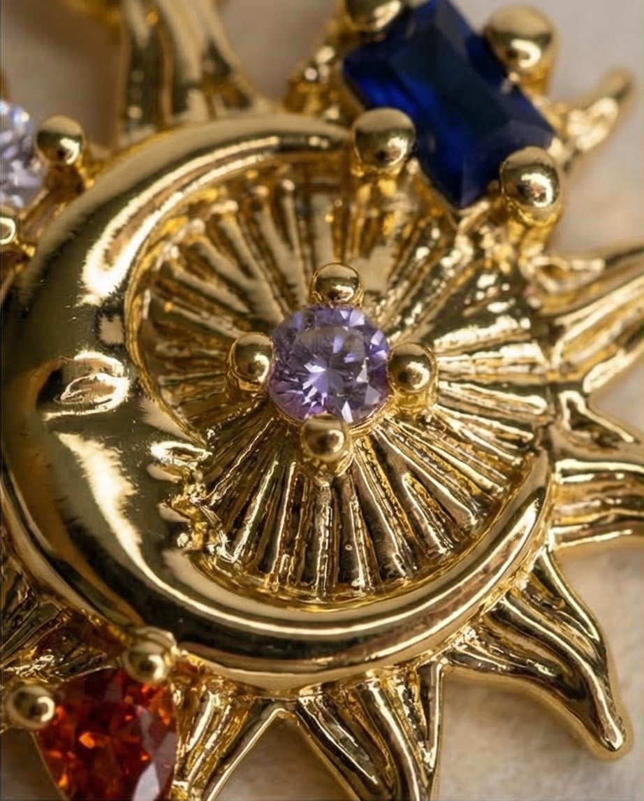Kette mit Sonne / Mond Anhänger Cubic Zirkonia