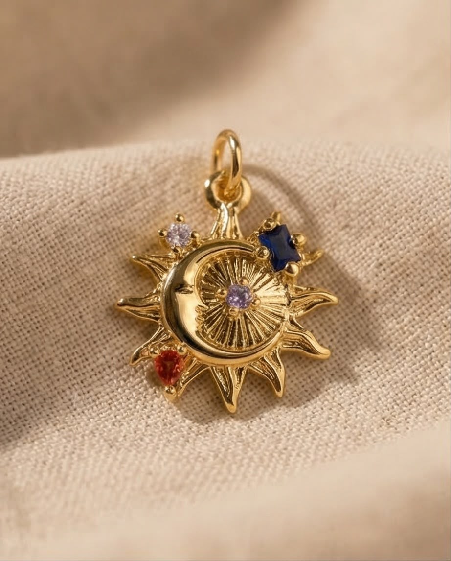 Kette mit Sonne / Mond Anhänger Cubic Zirkonia