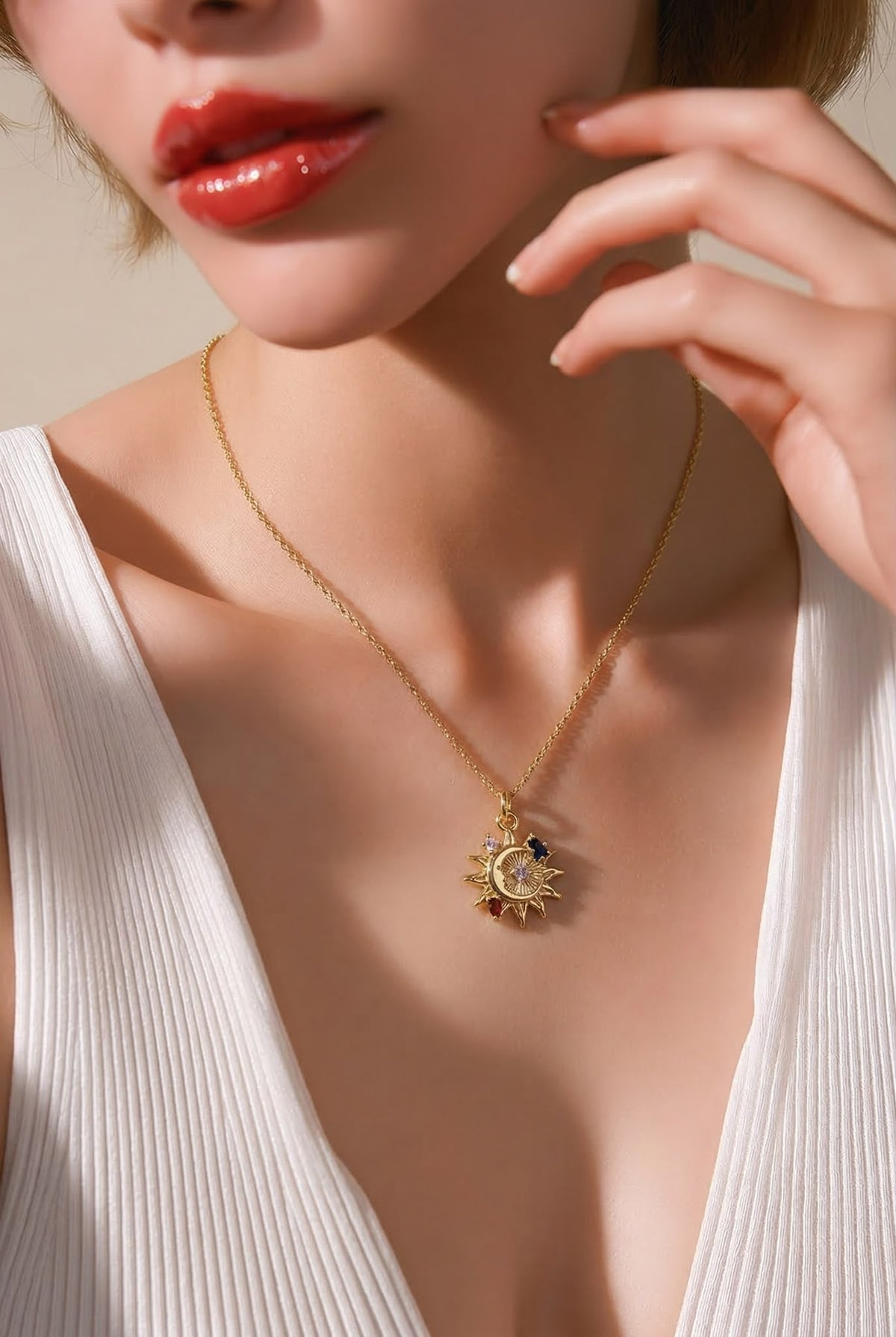 Kette mit Sonne / Mond Anhänger Cubic Zirkonia
