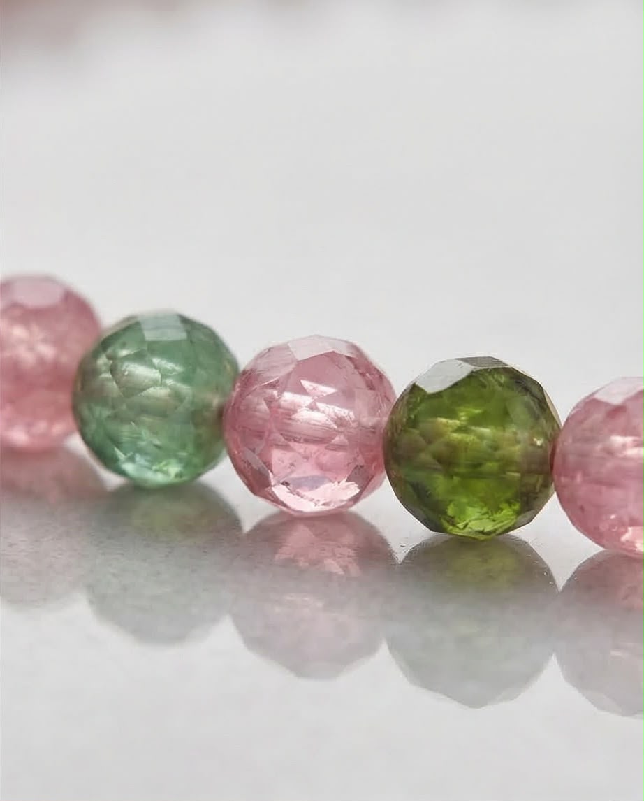 Pinker + Grüner Turmalin Edelstein Armband facettiert