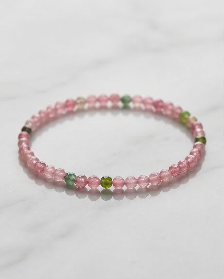 Pinker + Grüner Turmalin Edelstein Armband facettiert