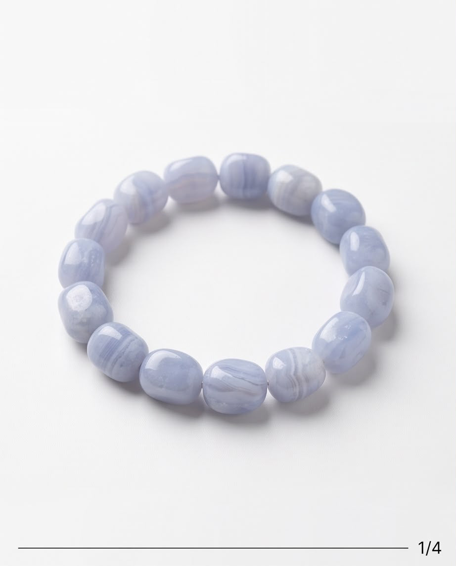 Blauer Calzedon (Blauer Spitzenachat / Blue Lace Agate) Edelstein Nugget Armband