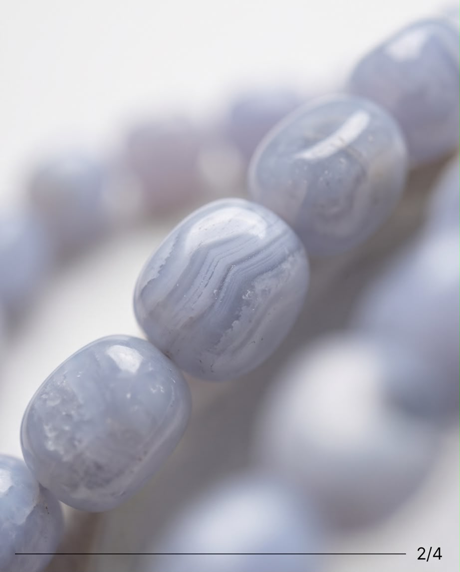 Blauer Calzedon (Blauer Spitzenachat / Blue Lace Agate) Edelstein Nugget Armband