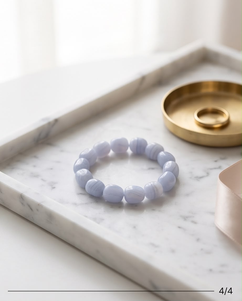 Blauer Calzedon (Blauer Spitzenachat / Blue Lace Agate) Edelstein Nugget Armband