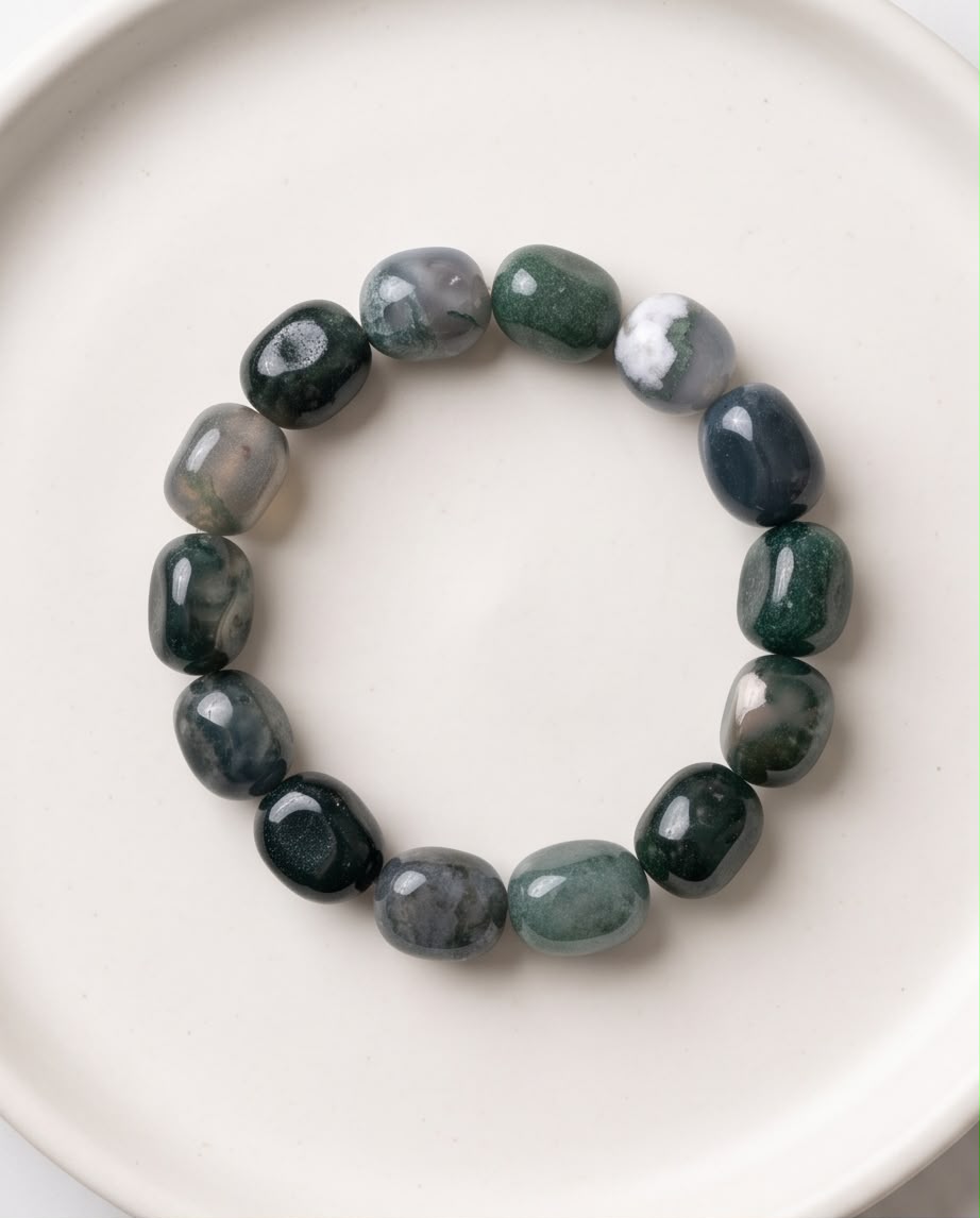Moosachat Edelstein Nugget Armband
