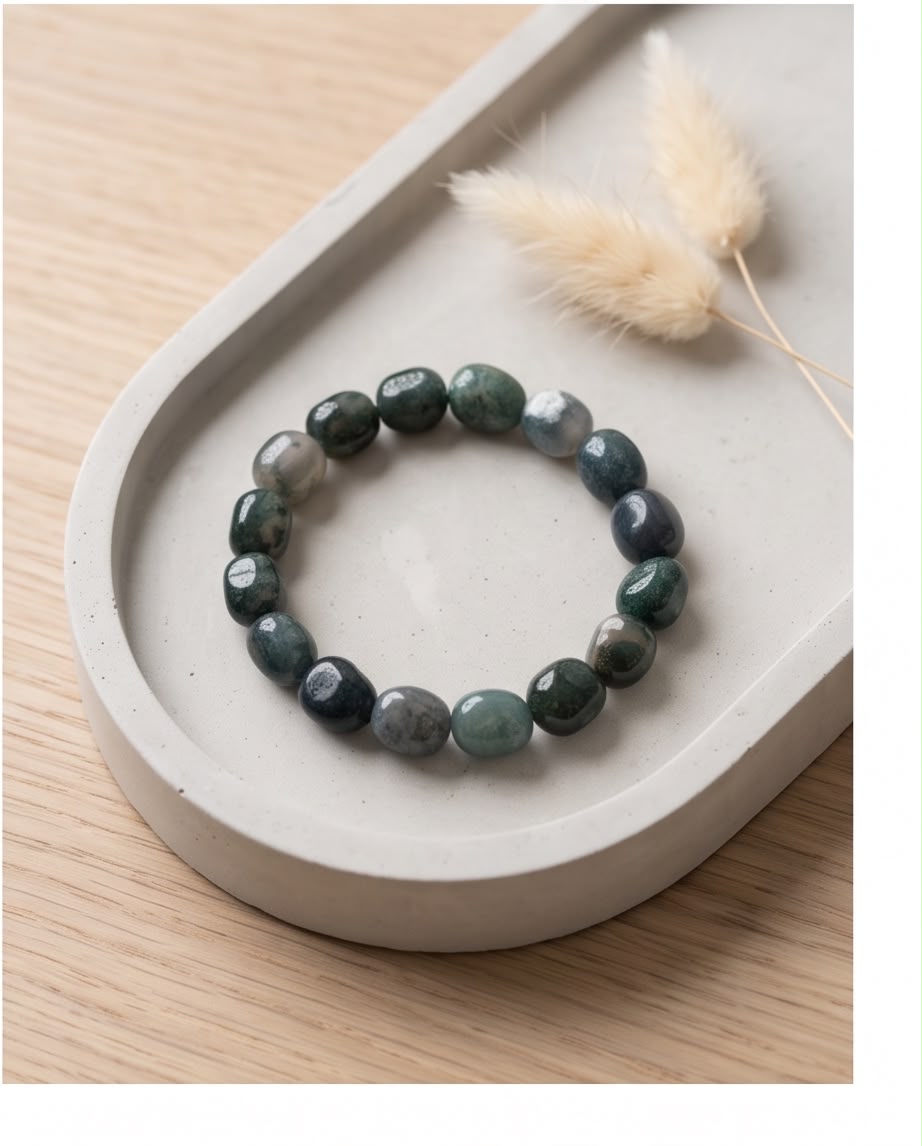 Moosachat Edelstein Nugget Armband