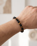 Tigerauge gelb / Onyx matt Edelstein Armband Herren