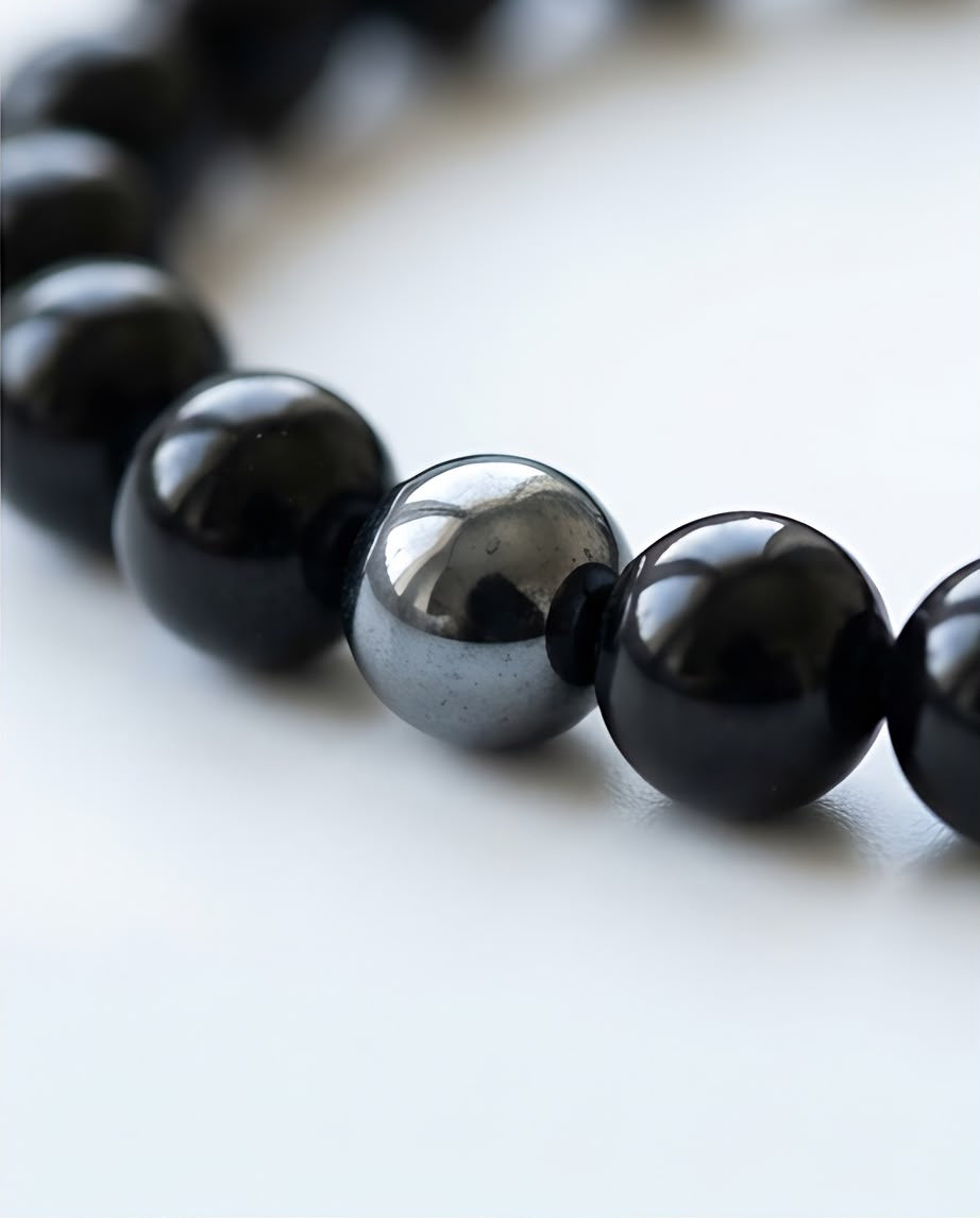 Obsidian - Hämatit Edelstein Armband Herren
