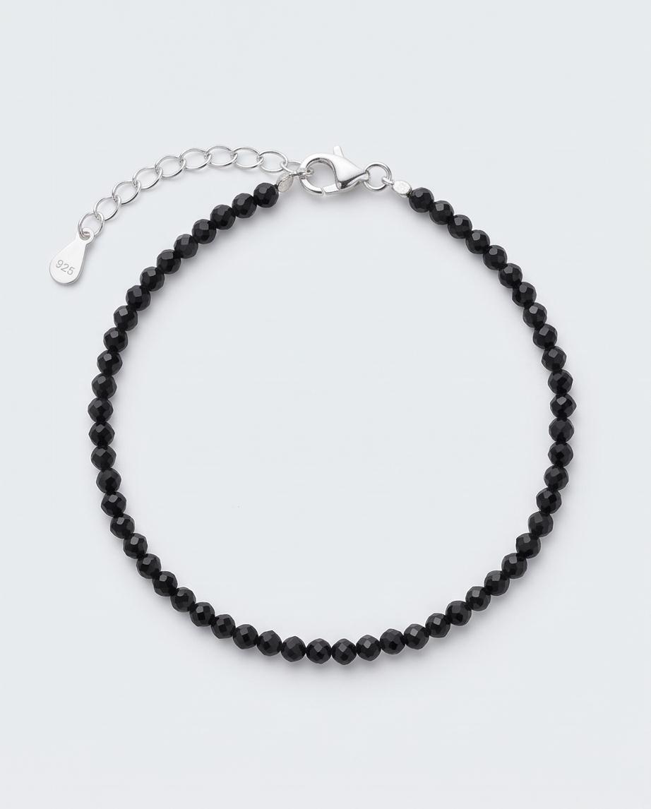 Schwarzer Turmalin Edelstein Armband mit 925 Silberverschluss facettiert