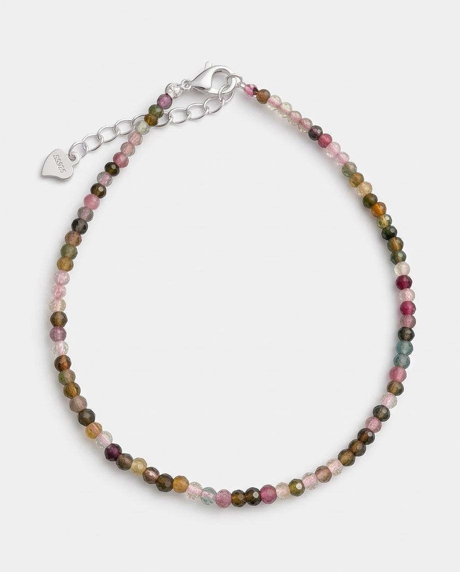 Bunter Turmalin Edelstein Armband facettiert mit 925 Silberverschluss