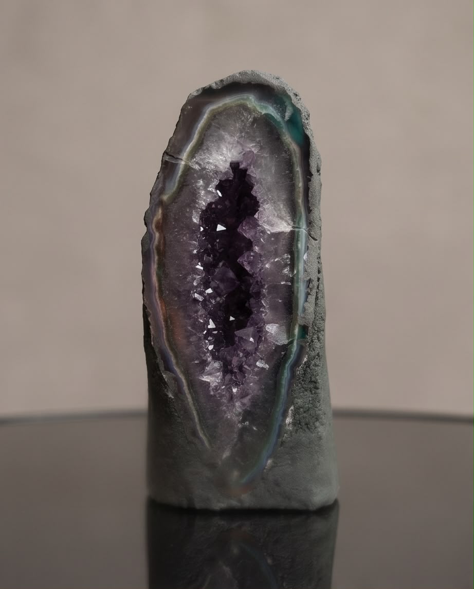 Amethyst Kathedralen Druse mit Achat Chalcedonbänderung aus Brasilien